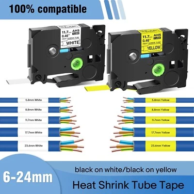 6mm-24mm Schrumpfschlauch Brother P-Touch HSe-211 221 231 631 241 251 weiß Gelb