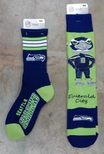 2 Pack NFL Seattle Seahawks Gift Socks Deuce Reverse Flag Mascot Medium 12th Man