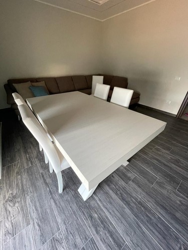 Extendable Rectangular Table White Oak Finish Modern - Picture 12 of 12