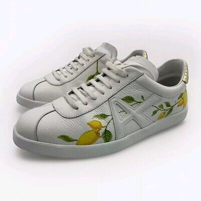 Aquazzura Women's A Leather Sneakers White w/ Lemon Pattern Aquazzura Women's A Leather Sneakers White w/ Lemon Pattern