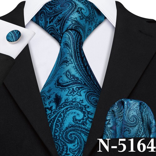 Barry Wang Mens Tie Paisley Floral Solid Necktie Hankie Cufflinks Set Wedding - Picture 175 of 259