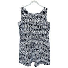 Talbots Sleeveless A-Line Geometric Print Dress Plus Sz 2X Navy Blue White NWOT