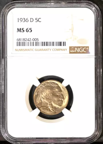 1936-D 5c Indian Head Buffalo Nickel MS 65 NGC # 6818242-005 + Bonus