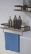 Set of 2 AMADA HOMEFURNISHING Floating Shelves Rustic Wood & Metal w/ Towel Bar