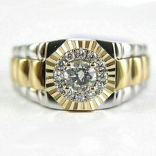 14K Two Tone Gold Finish 1Ct Round Diamond Engagement Signet Biker Men's Ring