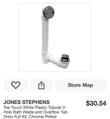 JONES STEPHENS Toe Touch White Plastic Tubular 2-Hole Bath Waste Drain Kit - Picture 2 of 3