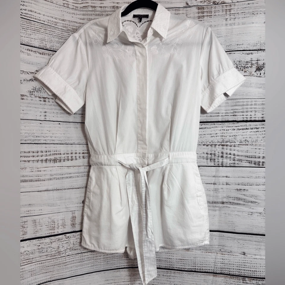 Rag & Bone Romper Womens Size 2 Surplus Cotton Surplus Belted white embroidered - Image 3 of 4