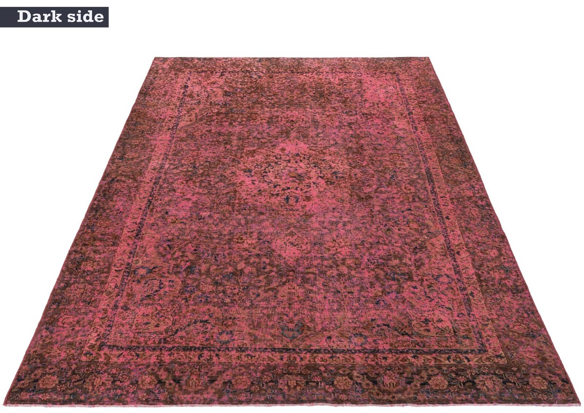 Tapis persan vintage en terre cuite rouge, en laine usée, noué à la main, Shiraz, vieilli - En