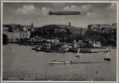 1929 Graf Zeppelin LZ 127 over Hamburg Real Photo Postcard RPPC /