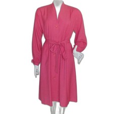 HALSTON III Dress, 8, Pink, Sash Belt, Long sleeves, V-neckline, Pockets VINTAGE