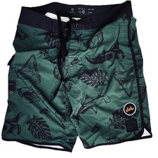 Pantalones Cortos de Surf RVCA Para Hombres Talla 33 Verde Negro Bolsillos Natación Encaje Gancho Lazo Alex Matus