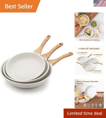 Nonstick White Ceramic Frying Pans - Set of 3 Chef s Cookware (9.5-12.5 Inch)