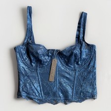 Skims Lace Balconette Corset Metallic Gunmetal Demi Lingerie Bra Bustier M