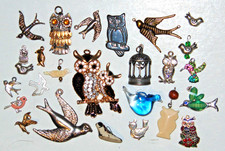 Vintage-Mod Lot 25 Birds & Owls Pendants & Charms Craft Jewelry Design