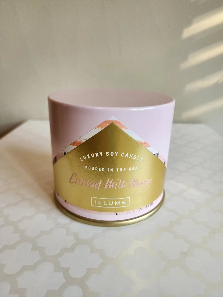 ILLUME Luxury Soy Candle Coconut Milk Mango Vanity Tin 11.8 oz NEW Unlit Pink - Image 2 of 4