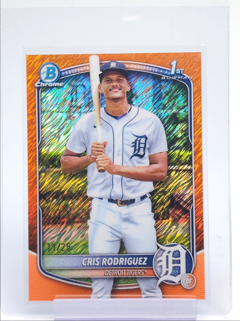 CRIS RODRIGUEZ 2025 BOWMAN CHROME 1ST ORANGE SHIMMER TIGERS /25 Q5876