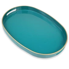 Green Oval Decorative Tray with Handles Versatile Serving Tray for Coffee Tab...
