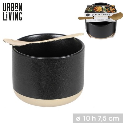 Tapasschale Schale mit Goldlöffel Set Keramik Serviertopf Auflaufförmchen Dessert 10 cm schwarz