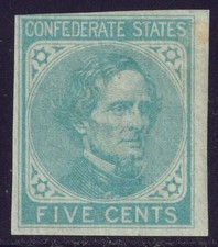 US STAMP #CSA7 – 1862 5c Confederate States - Jefferson Davis mh/og stamp