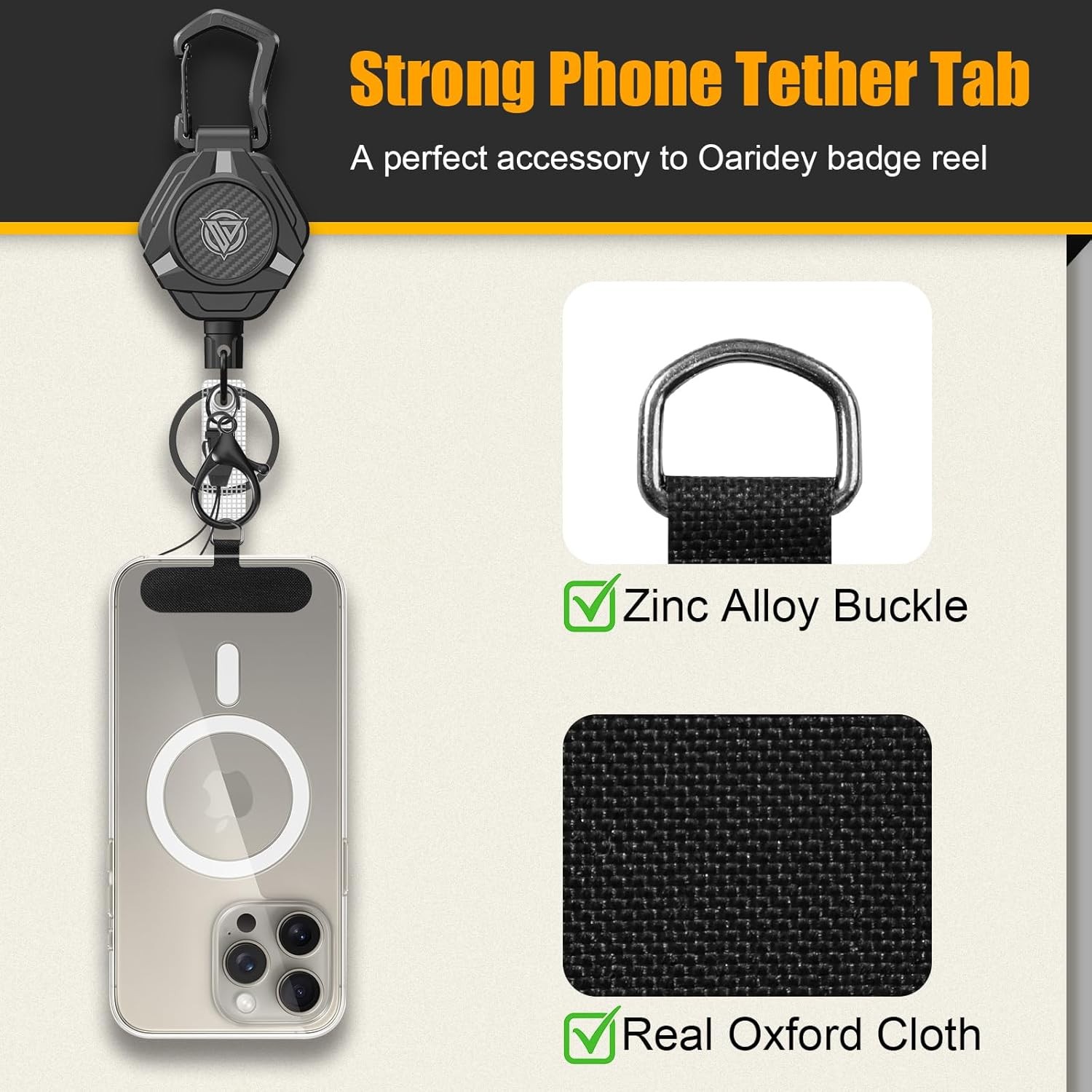 Oaridey Magnetic Retractable Keychain, Heavy Duty Carabiner Badge Black 
