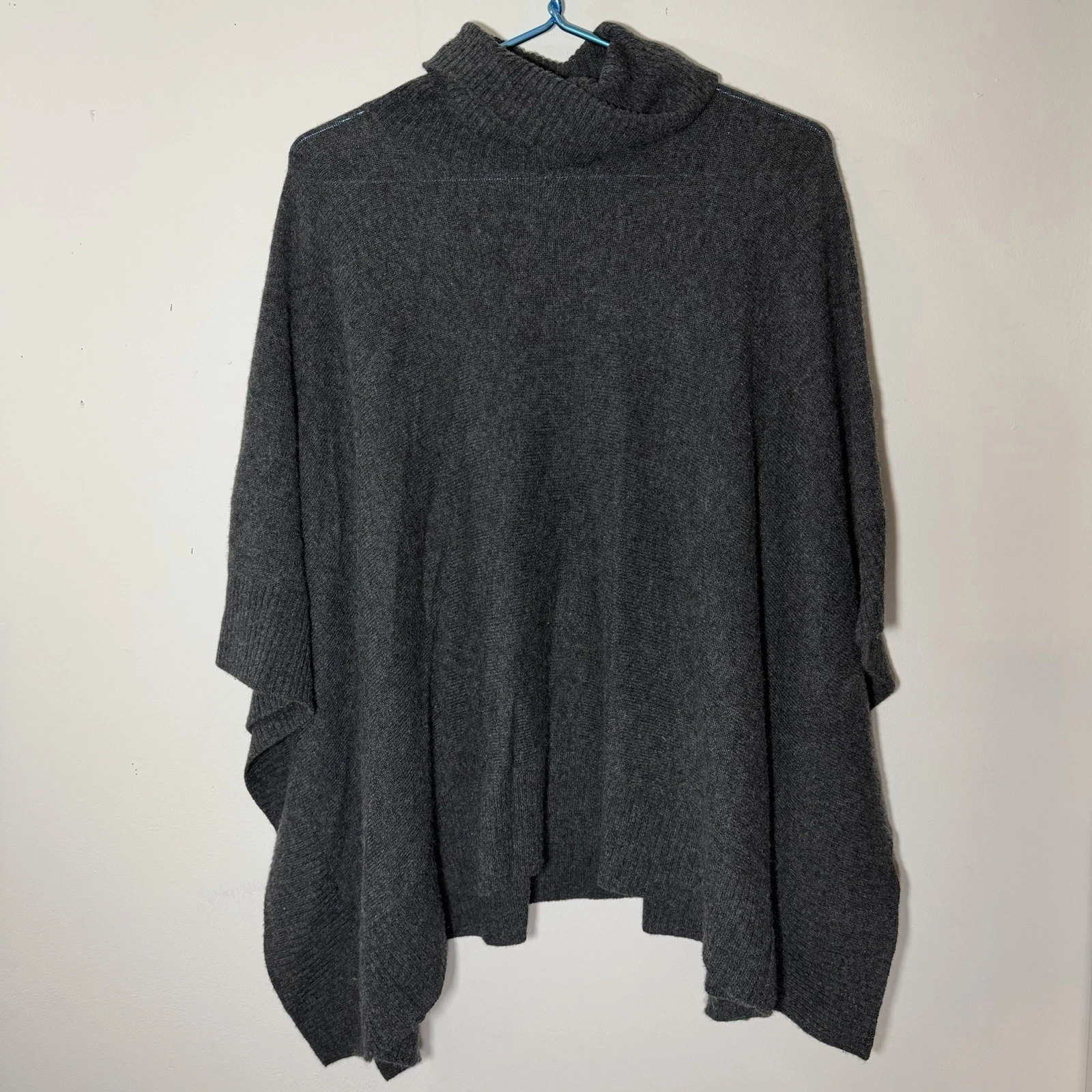 Polo Ralph Lauren 100% Cashmere Poncho Gray Knit Turtleneck Sweater Cape Sz Sm
