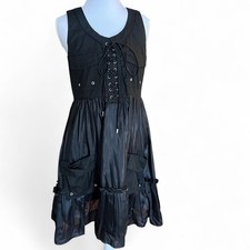 Dolce & Gabbana Y2K Black Goth Babydoll Dress Corset Front IT 42 S/M