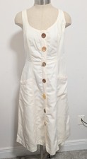 Anthropologie Cream button Front Midi Dress Linen Blend 10 Beachy Cortage Preppy