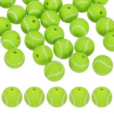 35PCS Sports Baseball Beads 12mm Silicone for DIY Crafts/Bracelet Green