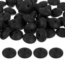 50Pcs 12mm Silicone Lentil Beads Loose Abacus Bead for DIY Black