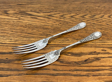 2 X ANTIQUE WILLIAM HUTTON SILVER PLATE VERY ORNATE GOTHIC CAKE FORKS