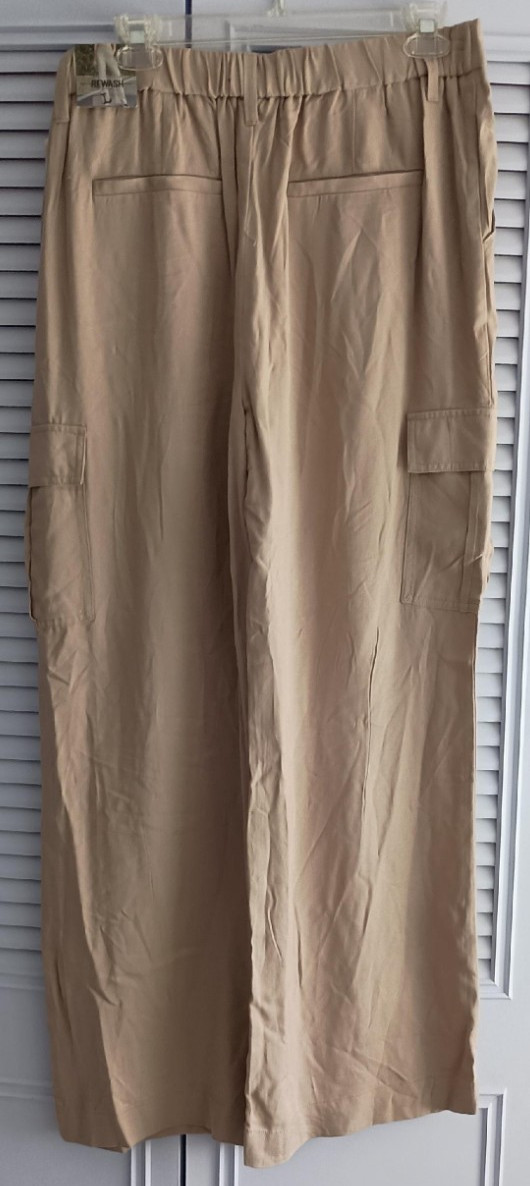 Rewash Khaki Rayon Pockets Pull On Cargo Wide Leg Utility Pants L