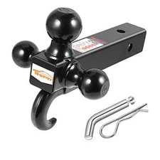  84181P Class 3/4 Trailer Hitch Tri Ball Mount with Hook (Black, Hollow 