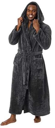 Mens Robe Big & Tall with Hood - Long Plush 400GSM XX-Large Big Tall Gray - Picture 1 of 8
