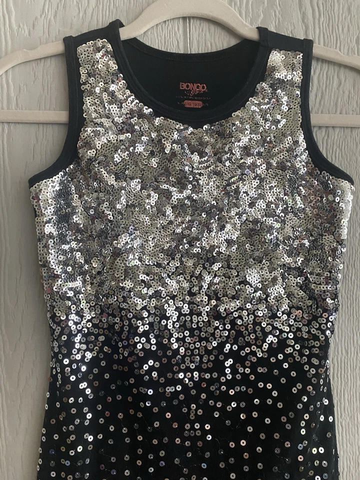 Camiseta sin mangas Bongo Girl Ombré plateada lentejuelas negra acanalada brillante bebé talla L 10/12 Foto 2 de 4