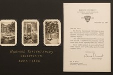 1936 Harvard Tercentenary Scrapbook Page w Photos & Glued Letter Aldrich Durant