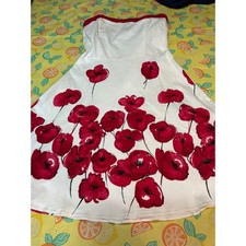 Old Navy Strapless Poppy Floral Dress Womens M White Red Fit & Flare Vtg
