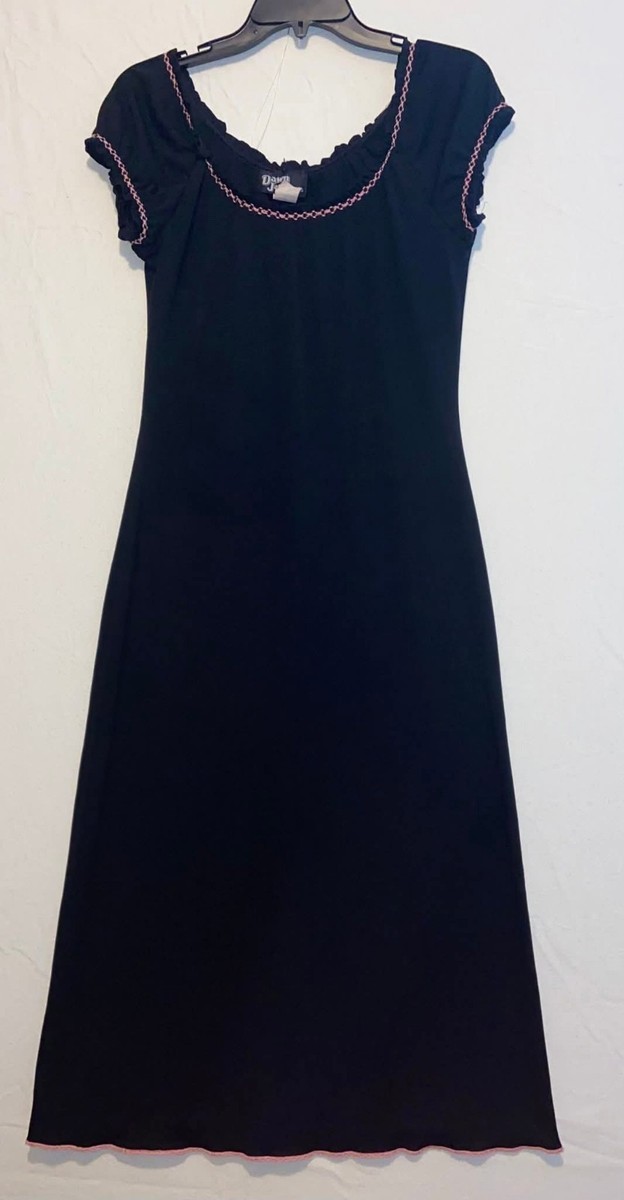 Vintage Dawn Joy Fashions Womens 7/8 Black Short Sleeve Midi Dress Pink Hem Vintage Dawn Joy Fashions Womens 7/8 Black Short Sleeve Midi Dress Pink Hem