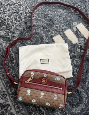 Gucci X Doraemon Mini Vintage GG Supreme Monogram Camera Bag Beige Cherry Red