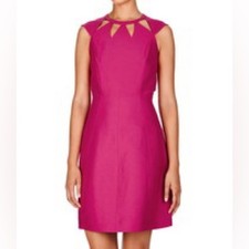 Halston Heritage Fit and Flare Fuchia Pink Cut Out Neck Dress Size 2