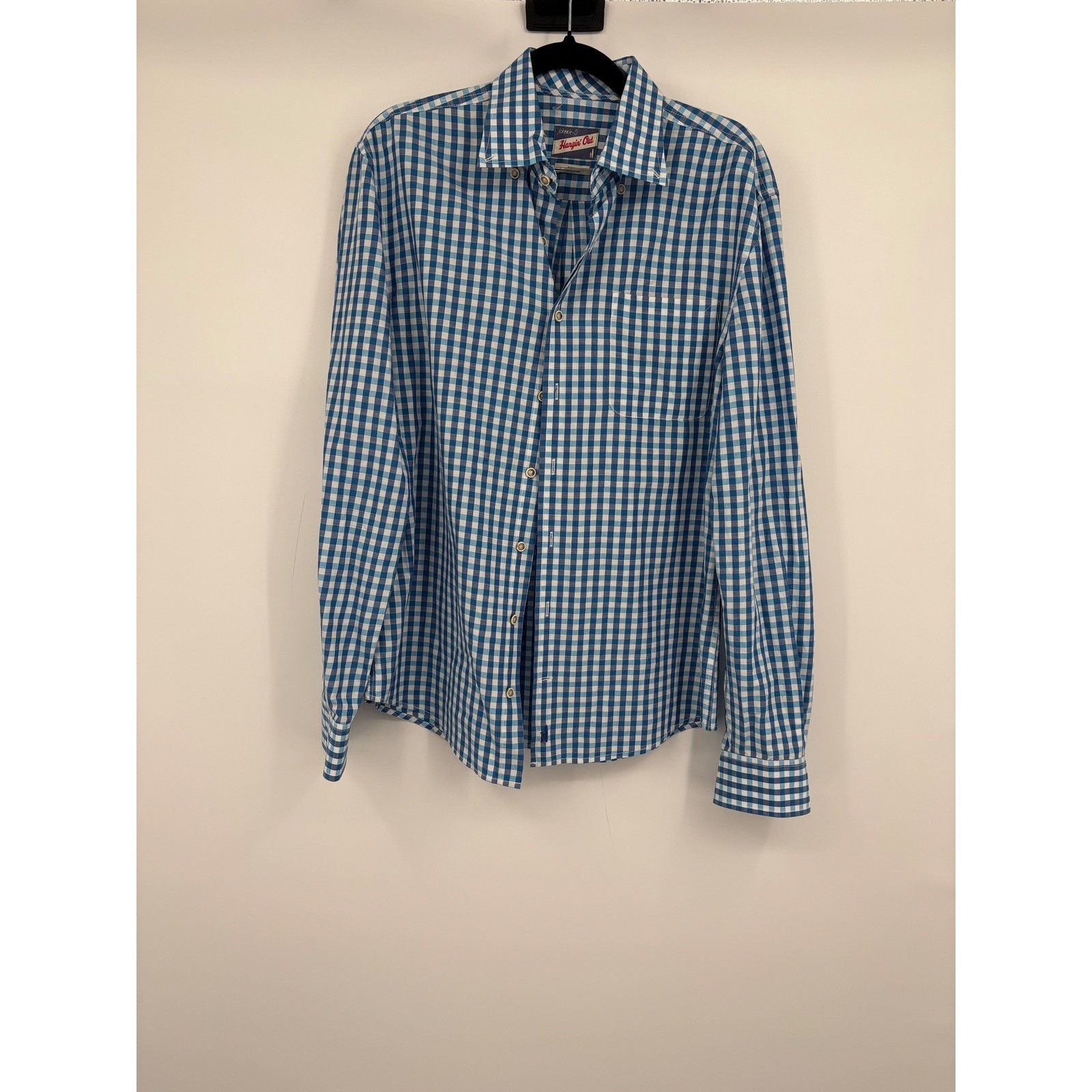Johnnie-O Hangin Out Mens Small Blue Gingham Button Down Shirt Classic Fit