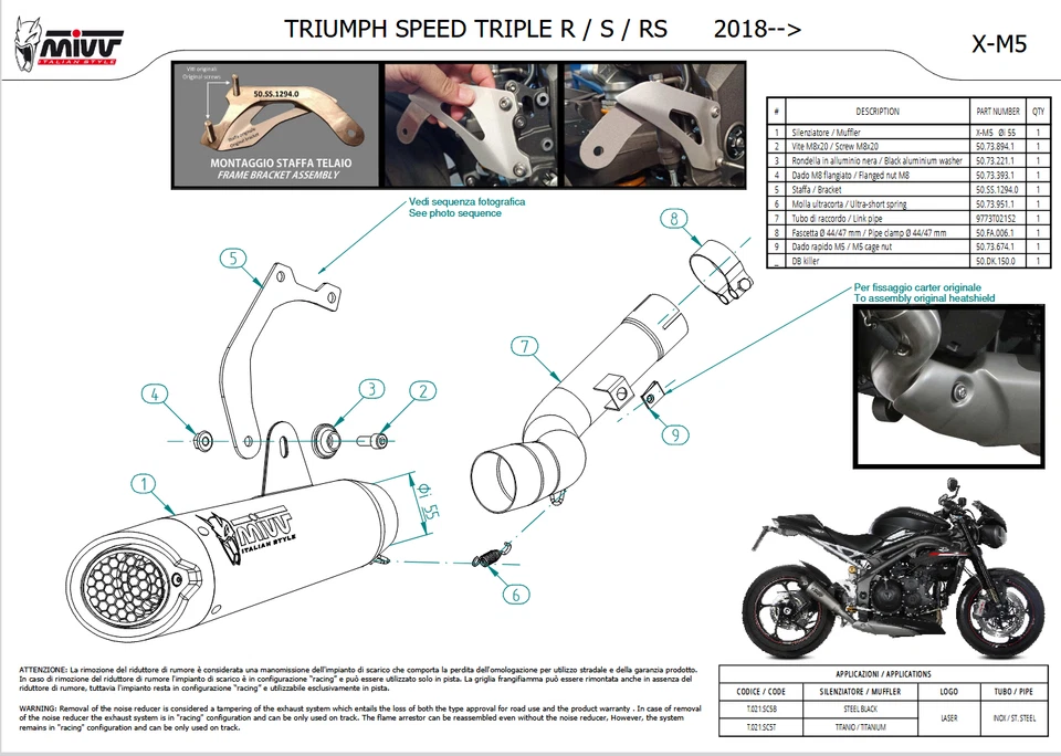 Mivv Triumph Speed Triple 1050 RS 2020 Terminale Di Scarico Per Moto X-M5 Nero - Immagine 3 di 3