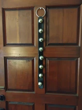 SLEIGH BELLS DOOR CHIME 8 BRASS LIKE 29”  LEATHER STRAP CHRISTMAS HOLIDAY DECOR 
