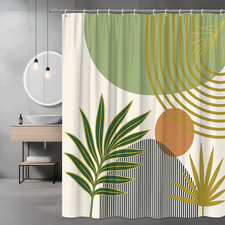 Boho Green Abstract Shower Curtain - Modern Leaf Design
