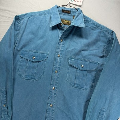 Vintage Eddie Bauer Work Shirt Mens Medium Blue Rufton Twill