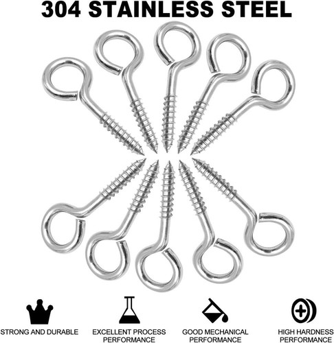 Eye Bolts Screw in Heavy Duty, 20 Pcs 2.5 Inch Sturdy Stainless Steel Eye Hooks - Picture 4 of 9
