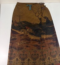 Vtg Ralph Lauren Equestrian Horse Fox  Hounds Hunt Wool Wrap Maxi Skirt Sz 12