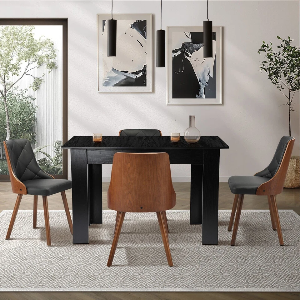 Oikiture 160cm Extendable Dining Table with 4PCS Dining Chairs PU Leather Black - image 2 of 4