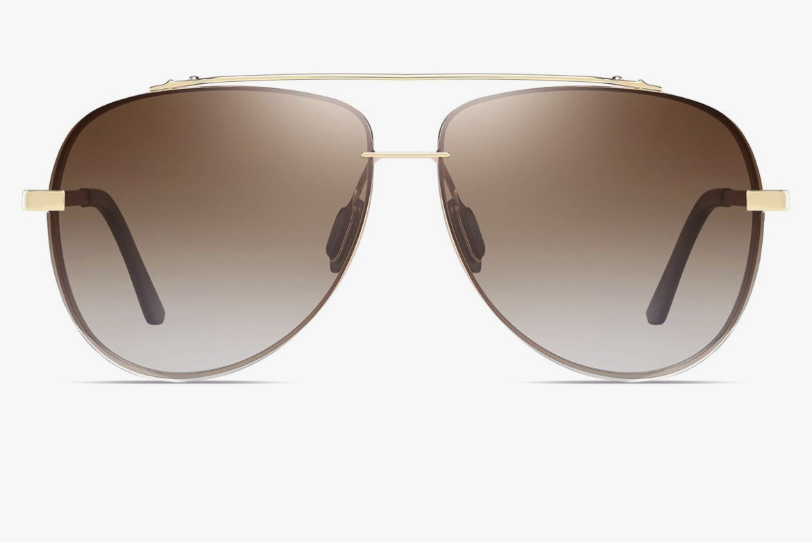 Classic Aviator Sunglasses for Men & Women with Gold Frame and Brown Lens-image