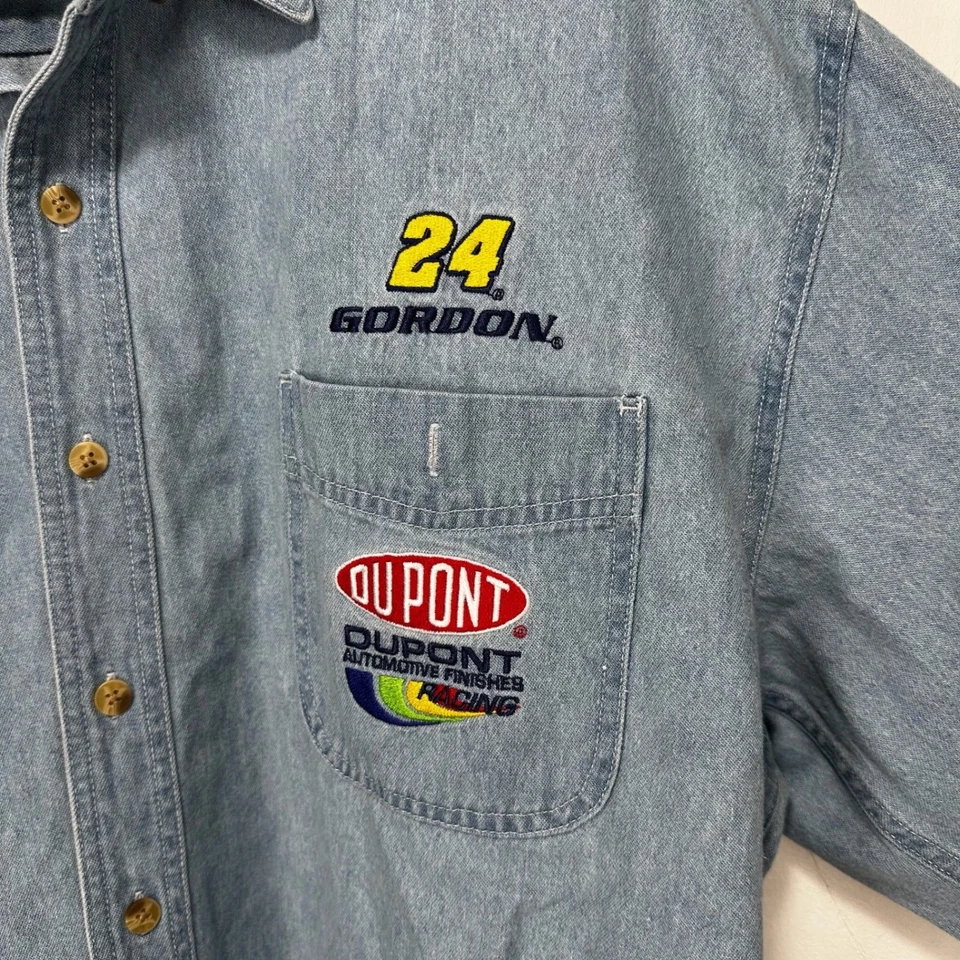 Vintage Jeff Gordon NASCAR Racing Chase Denim Button Shirt Mens XL Blue DuPont - Image 3 of 4