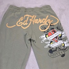 Ed Hardy Sweatpants Womens Large Wide Leg Broken Hearts And Fairytales Y2K
